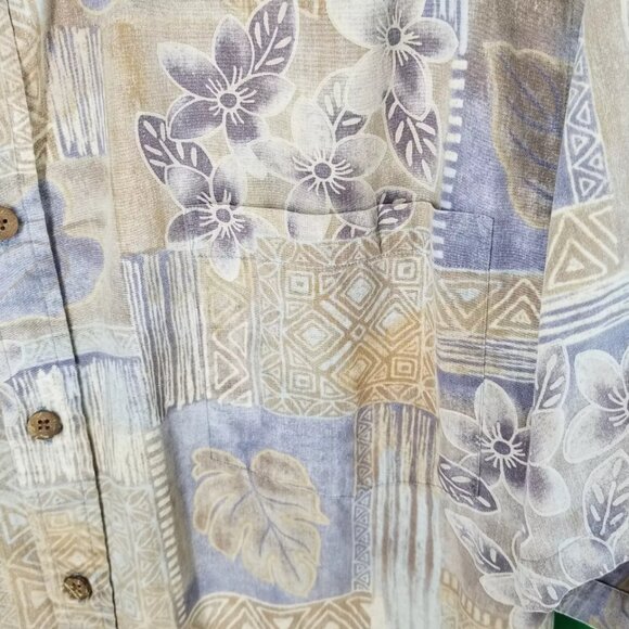 Cooke Street Size Large Hawaiian Shirt Button Up Floral & Tapa Squares, Island - Picture 3 of 4